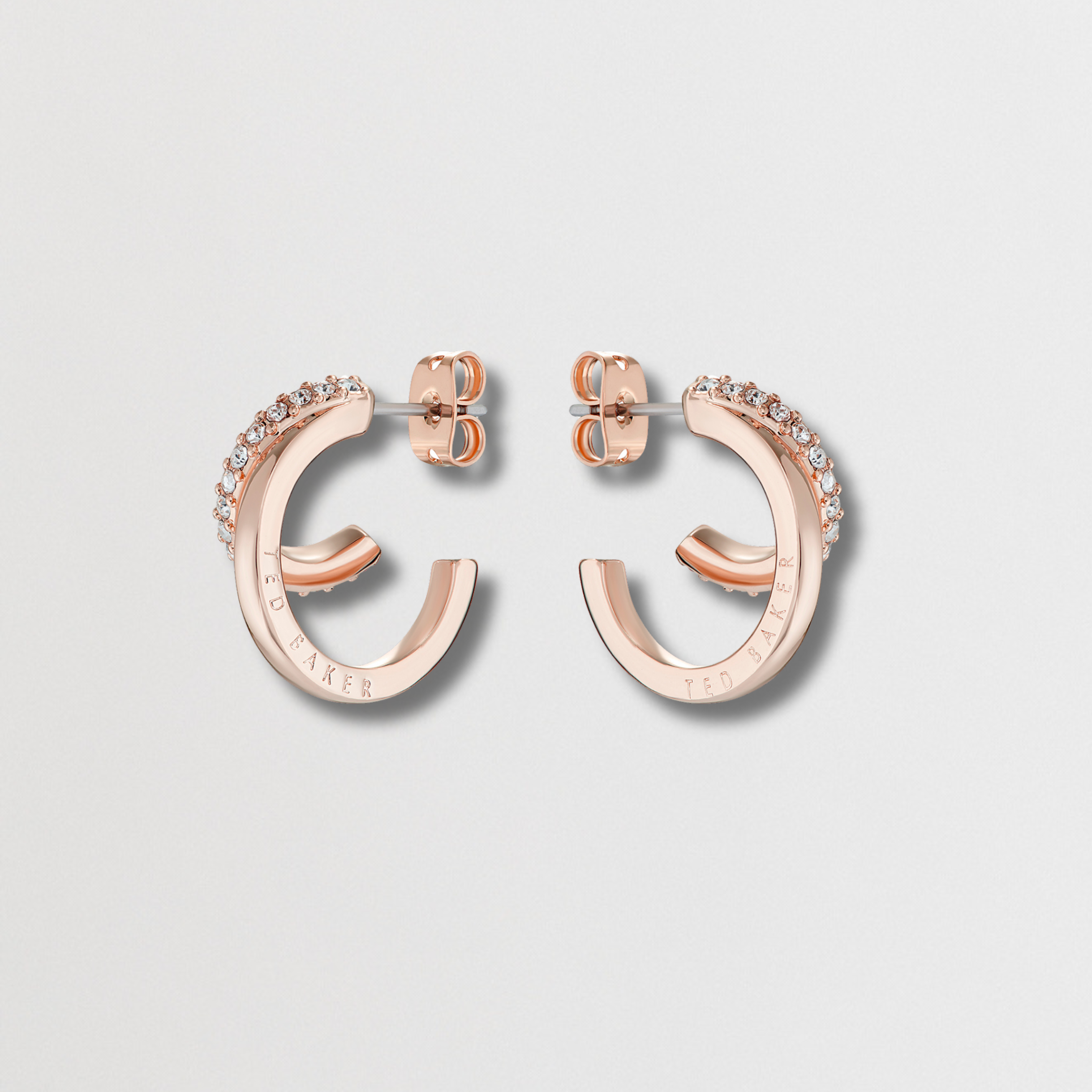 HELIAS: Rosegold Crystal Double Hoop Earrings