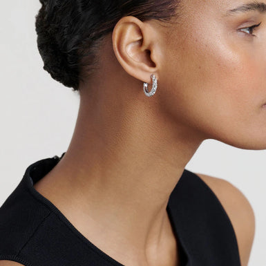TONI: Crystal Twist Hoop Earrings Silver