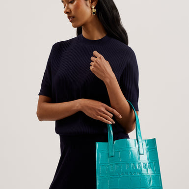 Women's Reptcon-Croc Effect Small Icon Bag Teal-Blue