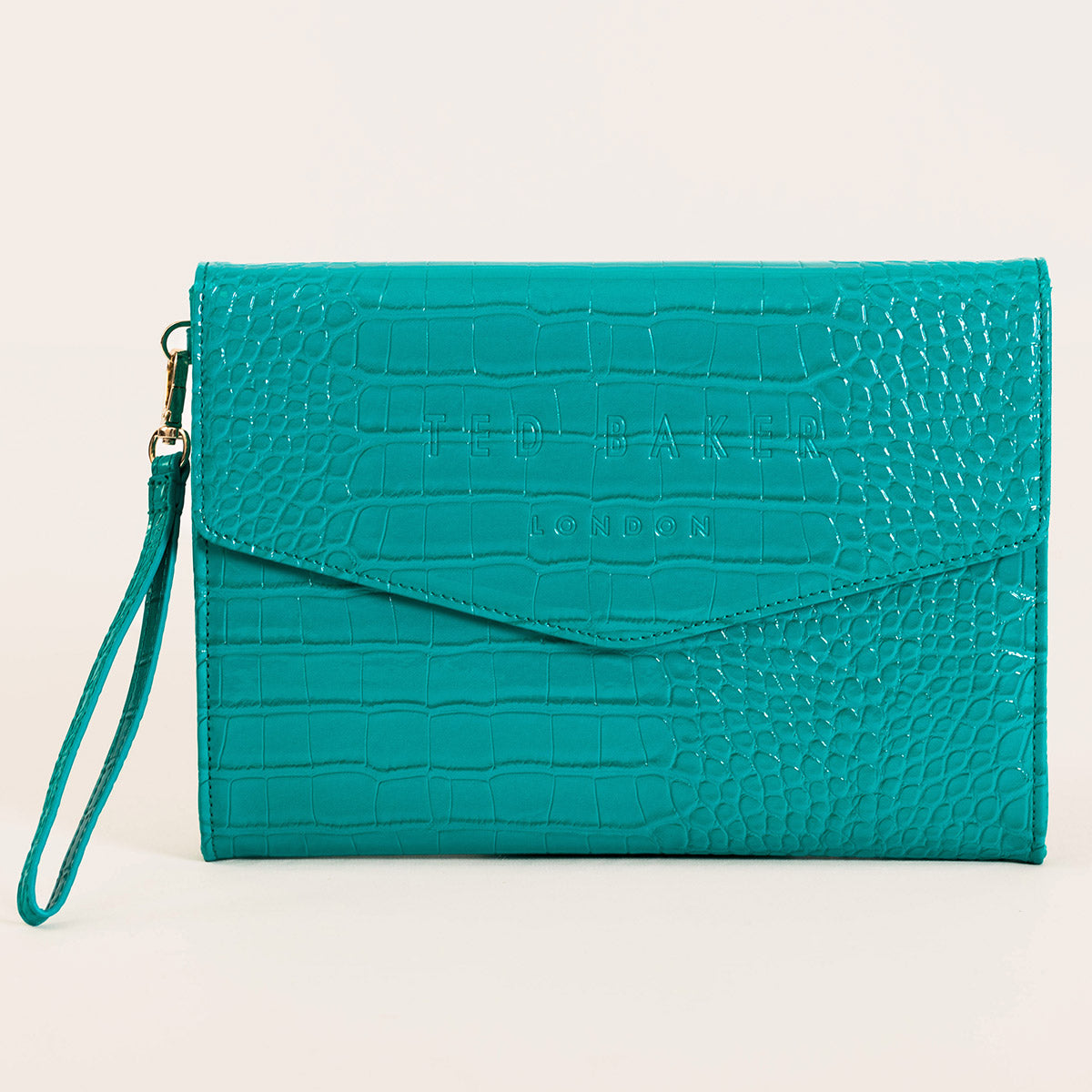 Women's Crocey-Croc Effect Envelope Pouch Teal-Blue