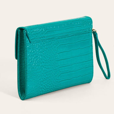 Women's Crocey-Croc Effect Envelope Pouch Teal-Blue