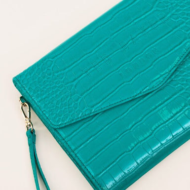 Women's Crocey-Croc Effect Envelope Pouch Teal-Blue