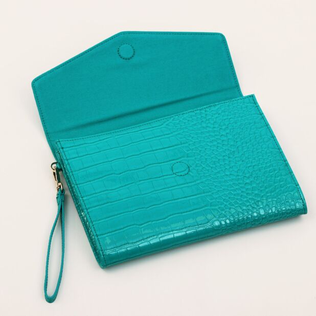 Women's Crocey-Croc Effect Envelope Pouch Teal-Blue