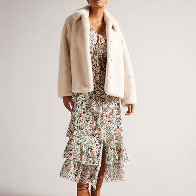 Women's Liliam-Short Faux Fur Coat Rounded Collar Ivory