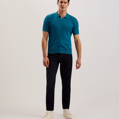 Men's Botany-Ss Regular Open Collar Polo Teal-Blue