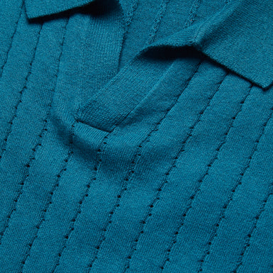 Men's Botany-Ss Regular Open Collar Polo Teal-Blue