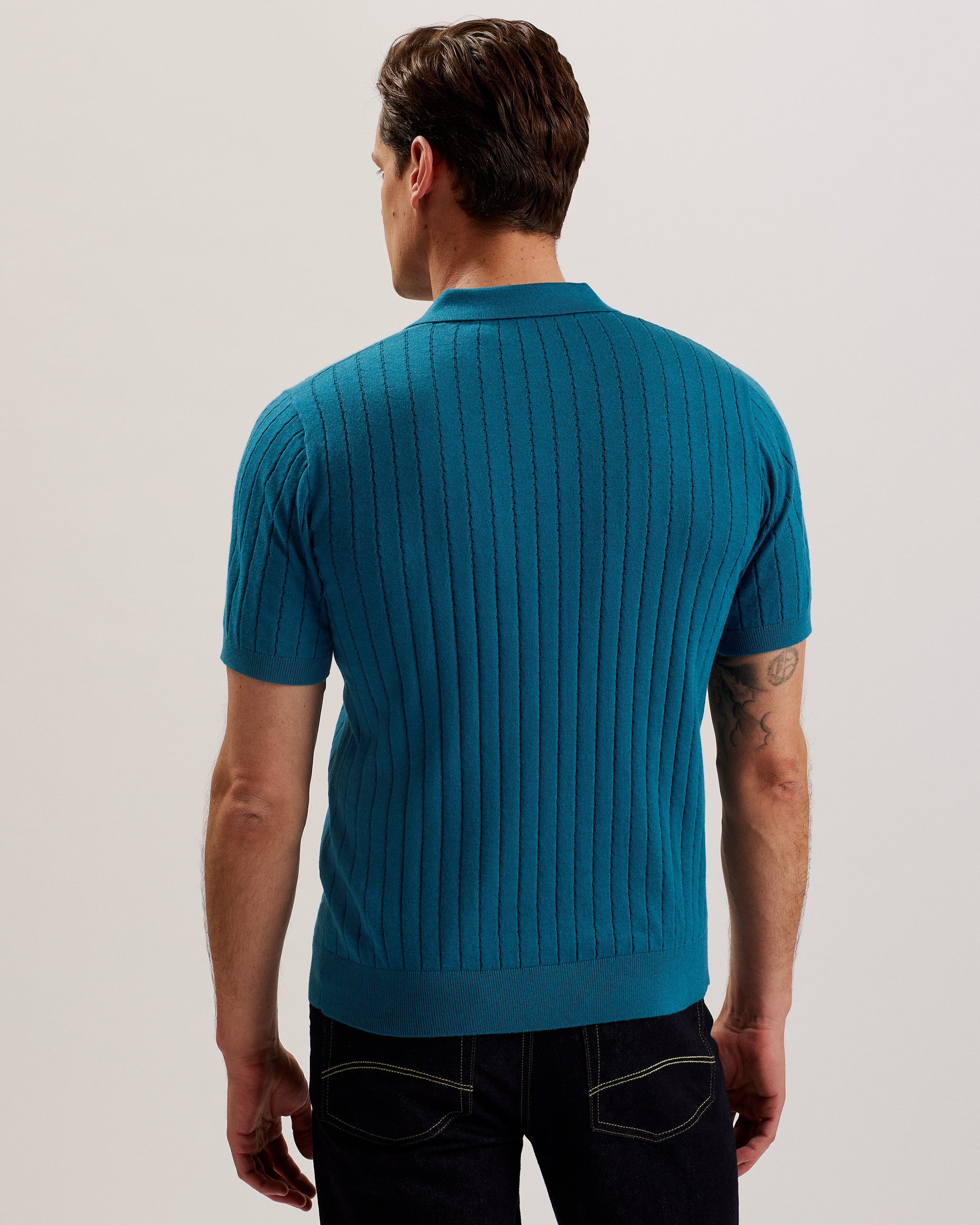 Men's Botany-Ss Regular Open Collar Polo Teal-Blue