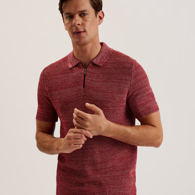 Men's Blossam-Ss Regular Textured Zip Polo Red
