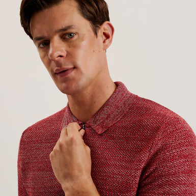 Men's Blossam-Ss Regular Textured Zip Polo Red