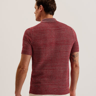 Men's Blossam-Ss Regular Textured Zip Polo Red