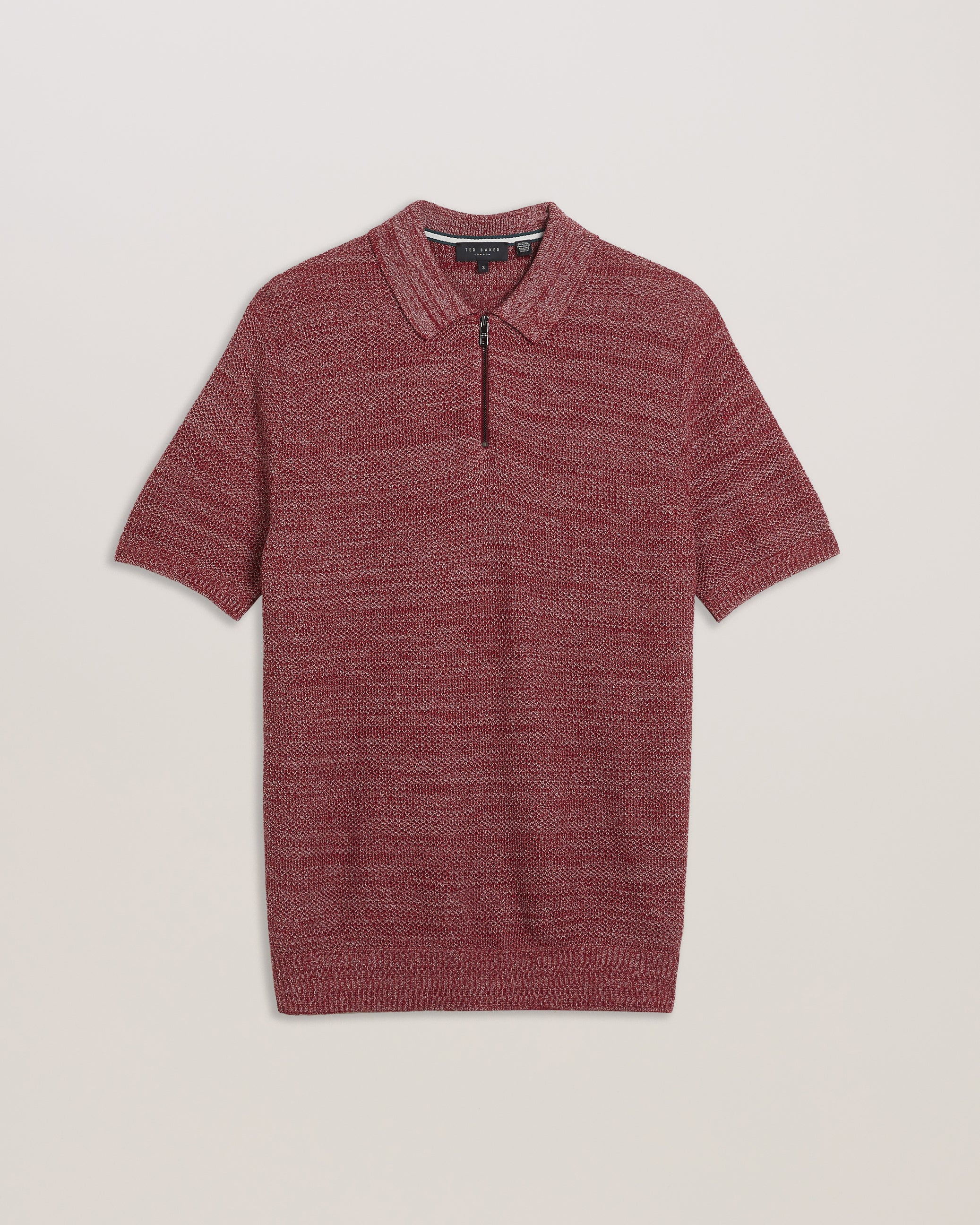 Men's Blossam-Ss Regular Textured Zip Polo Red