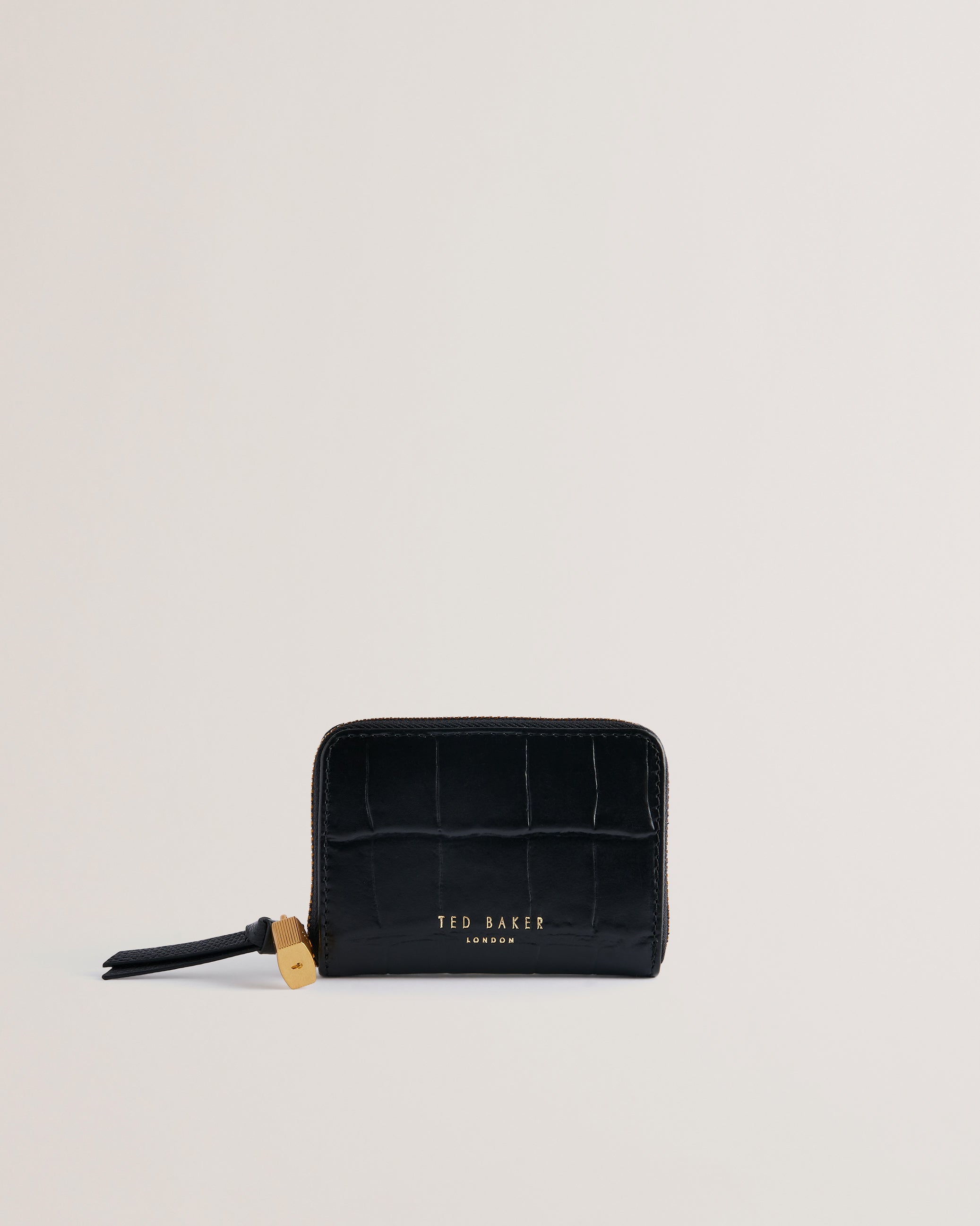 Women's Wesmin-Padlock Detail Small Leather Purse Jet-Black