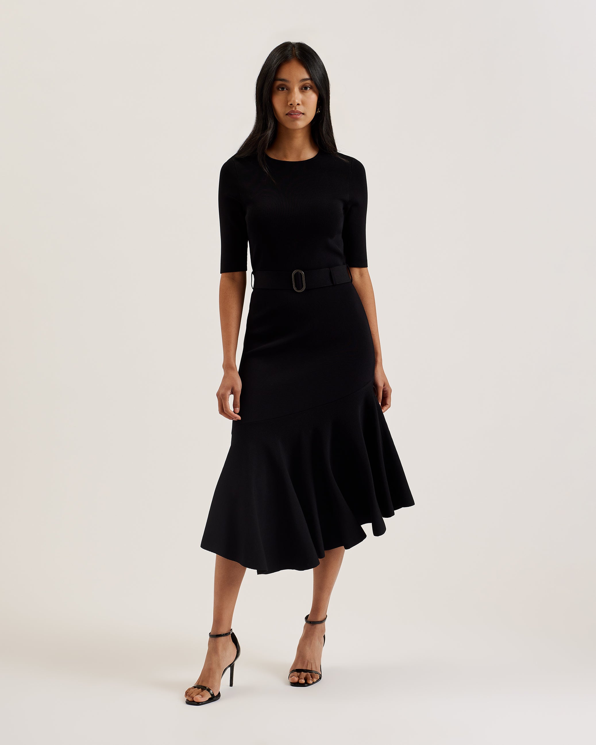 Women's Samalee-Knitted Flippy Skirt Midi Dress Black