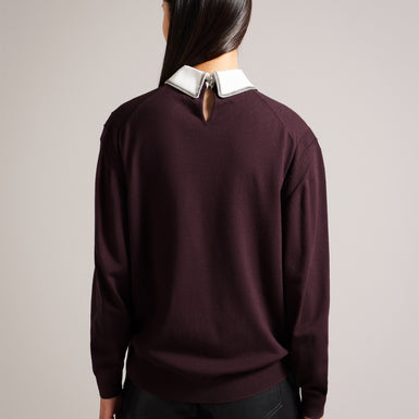 Women's Penniii-Mockable Sweater With Shirt Collar Dk-Brown