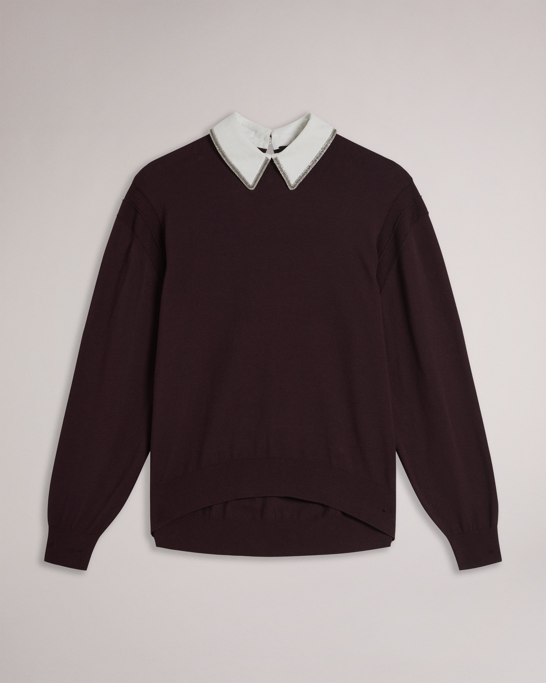 Women's Penniii-Mockable Sweater With Shirt Collar Dk-Brown