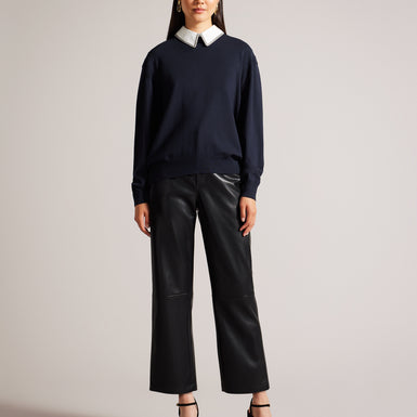 Women's Penniii-Mockable Sweater With Shirt Collar Navy