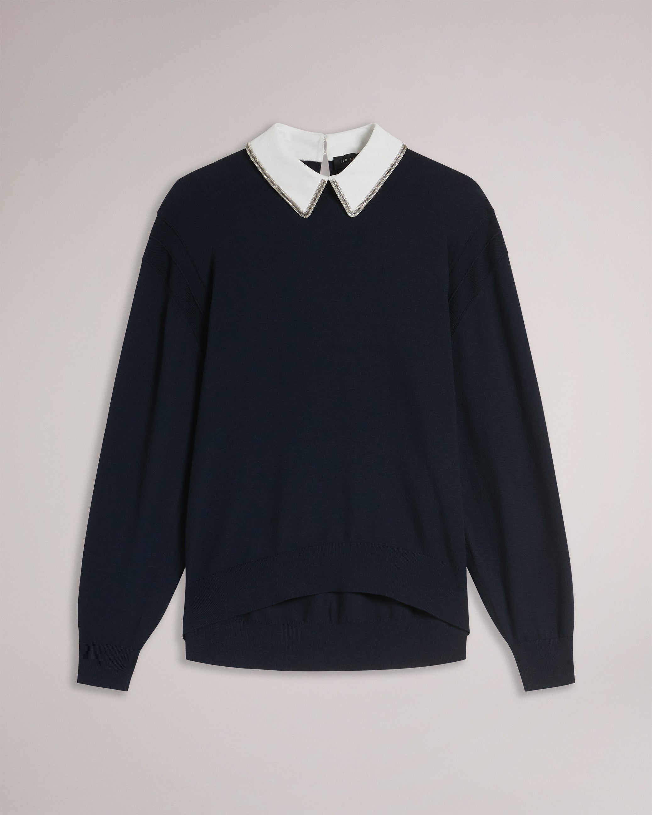 Women's Penniii-Mockable Sweater With Shirt Collar Navy