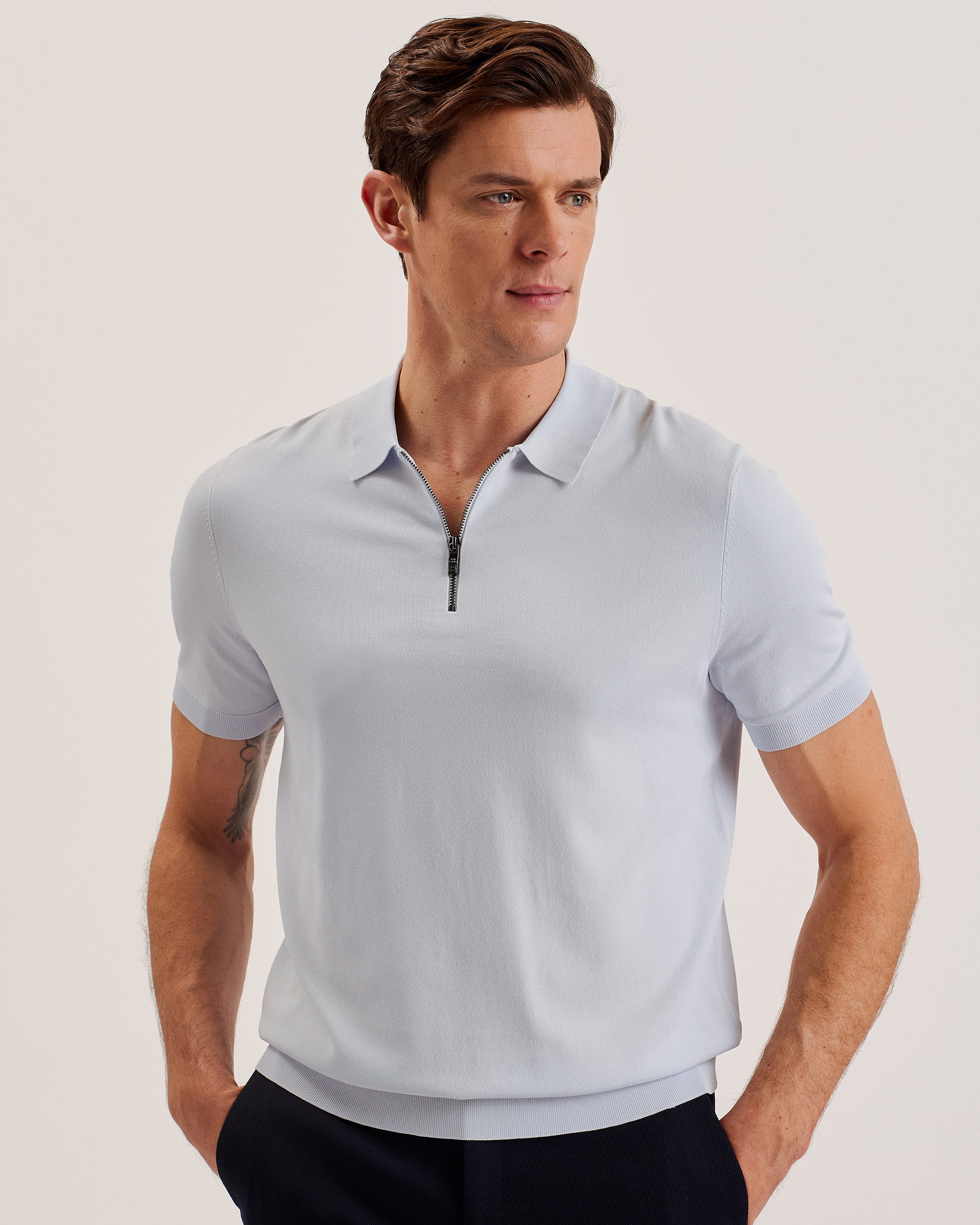 Men's Daldin-Ss Rayon Zip Polo Pl-Blue