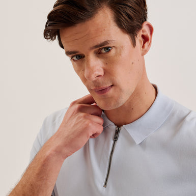 Men's Daldin-Ss Rayon Zip Polo Pl-Blue