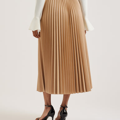 Women's Liydah-Faux Leather Pleated Skirt Camel