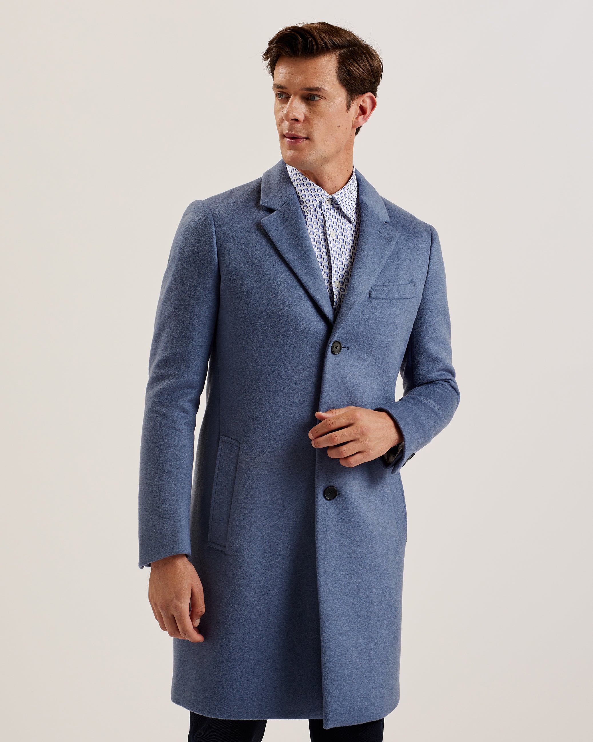 Men's Rueby-Wool Blend City Coat Mid-Blue