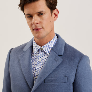 Men's Rueby-Wool Blend City Coat Mid-Blue