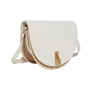 Women's Oxfordd-Padlock Detail Rattan Saddle Bag Ecru