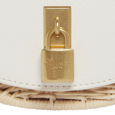 Women's Oxfordd-Padlock Detail Rattan Saddle Bag Ecru