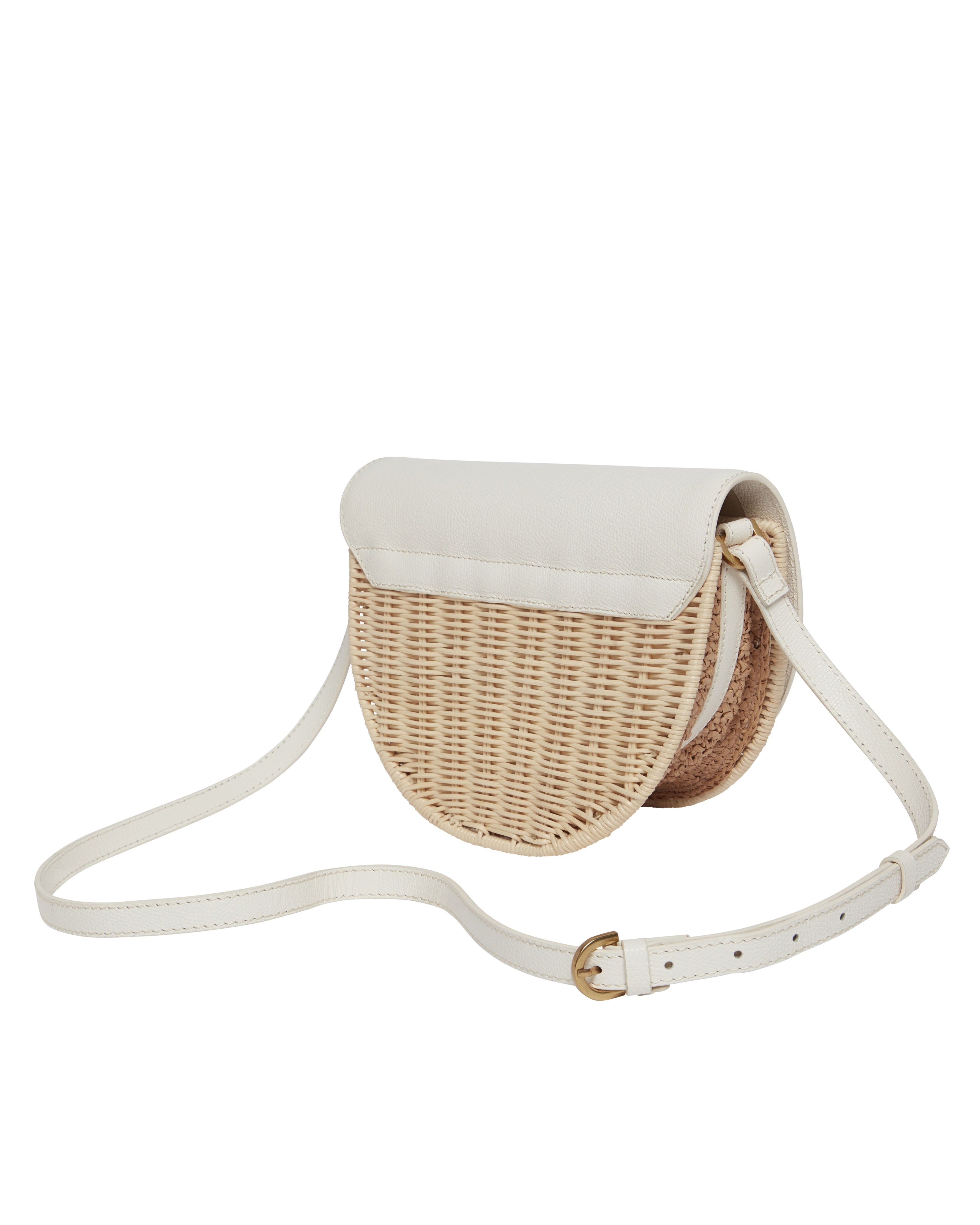 Women's Oxfordd-Padlock Detail Rattan Saddle Bag Ecru