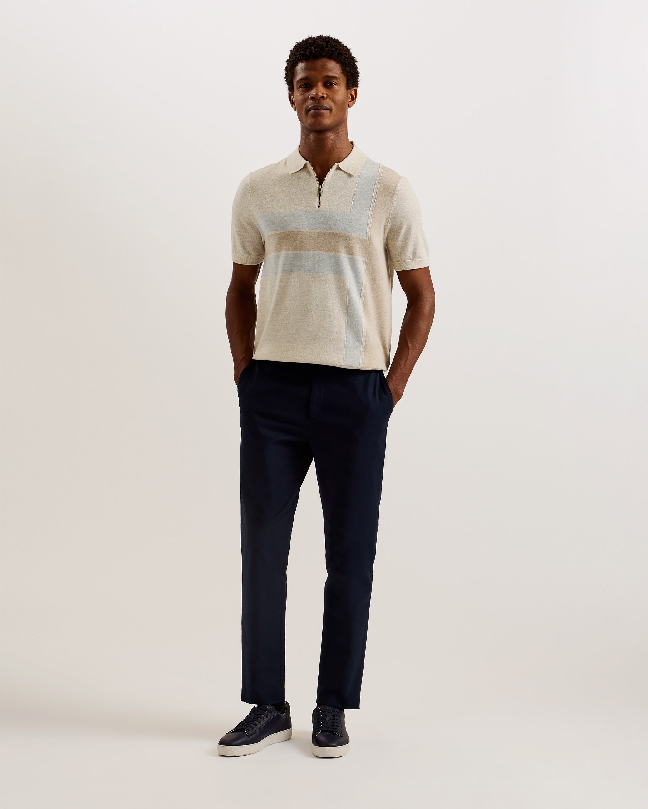 Men's Ambler-Ss T Colour Block Polo Taupe