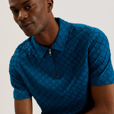 Men's Ansom-Ss Textured Towelling Zip Polo Teal-Blue