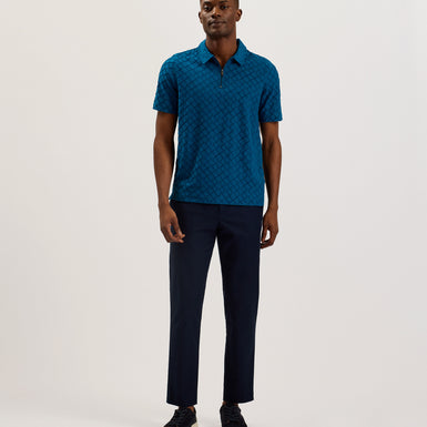 Men's Ansom-Ss Textured Towelling Zip Polo Teal-Blue