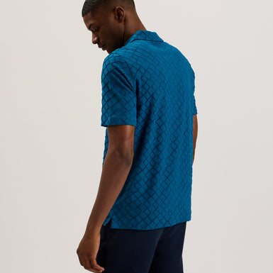 Men's Ansom-Ss Textured Towelling Zip Polo Teal-Blue