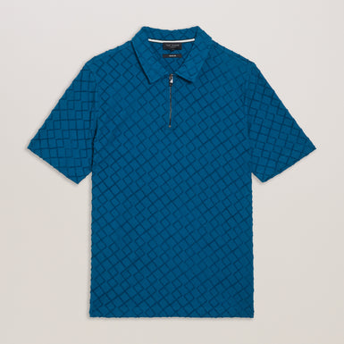 Men's Ansom-Ss Textured Towelling Zip Polo Teal-Blue