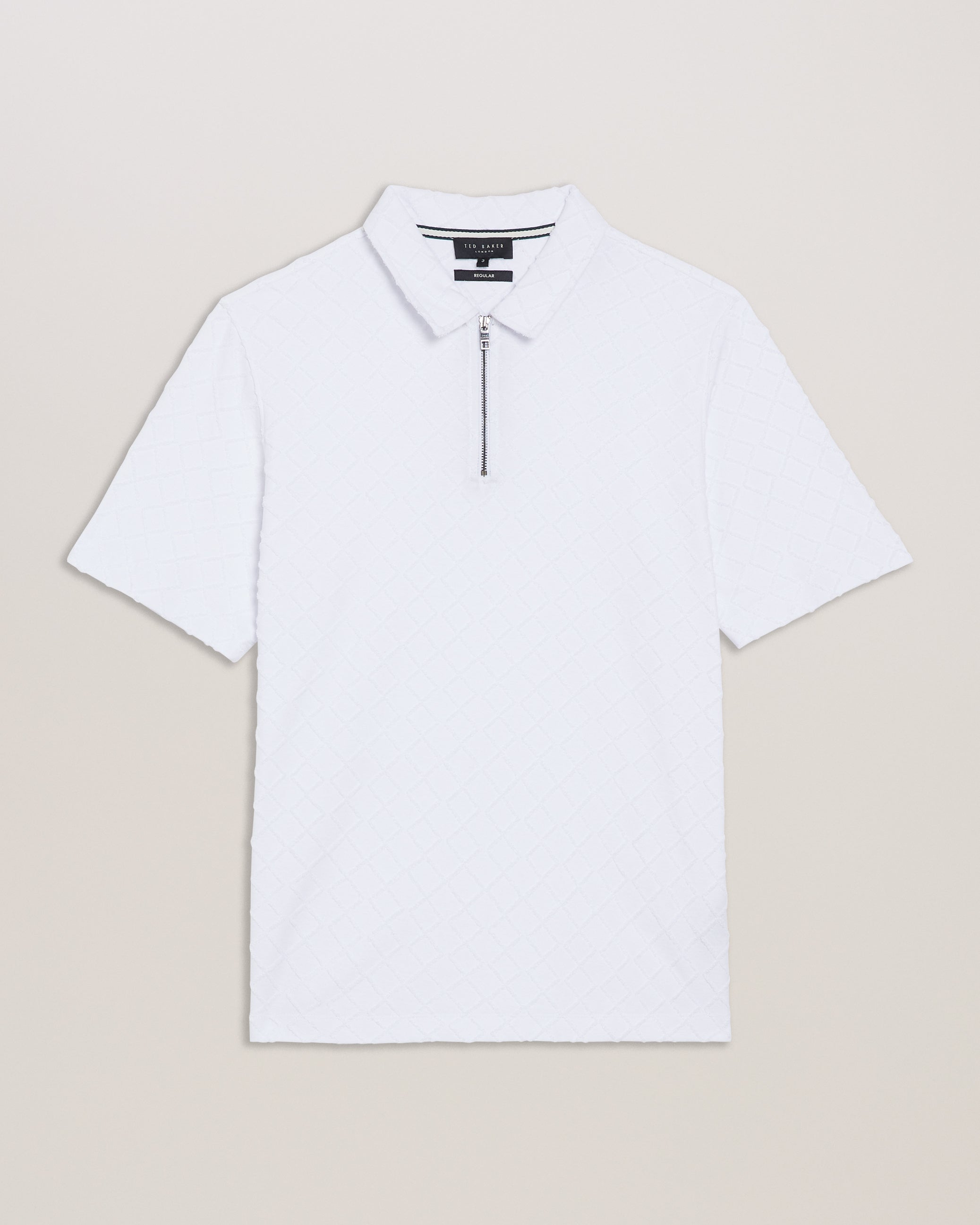 Men's Ansom-Ss Textured Towelling Zip Polo White
