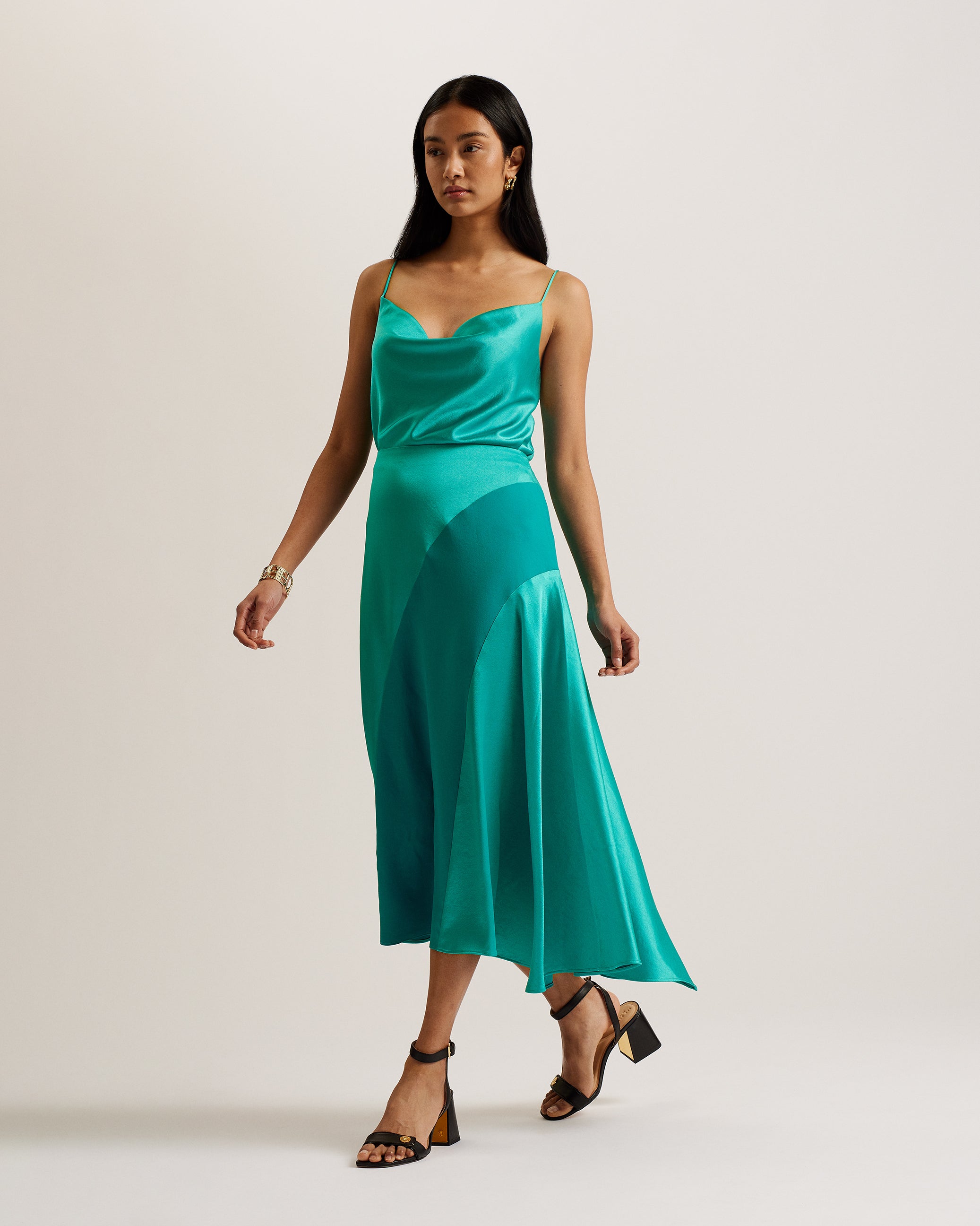Women's Bolsena-Satin Midi Skirt With Asymmetric Hem Brt-Green