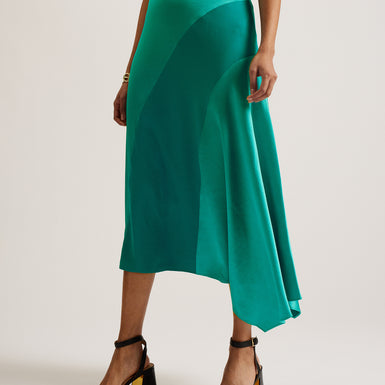Women's Bolsena-Satin Midi Skirt With Asymmetric Hem Brt-Green