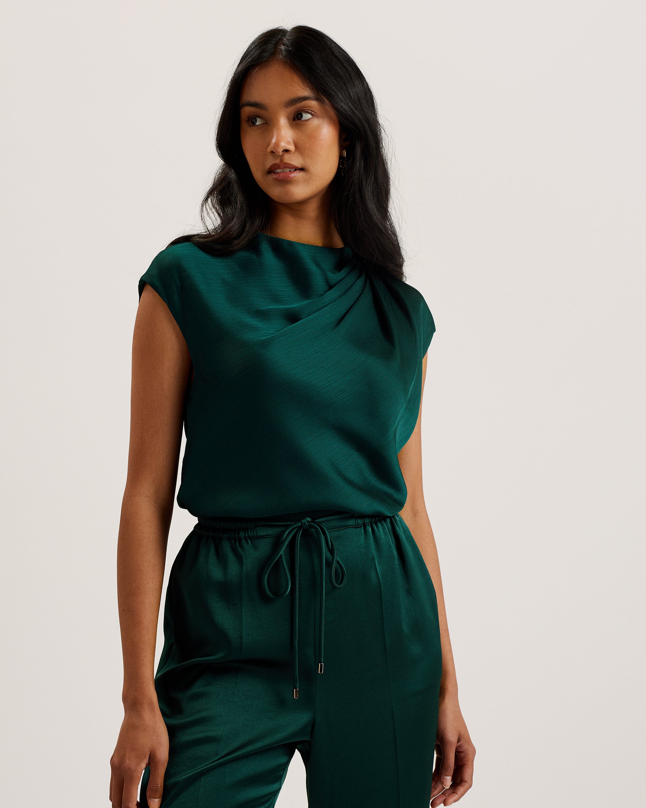 Women's Misrina-Draped Neck Woven Top Dk-Green