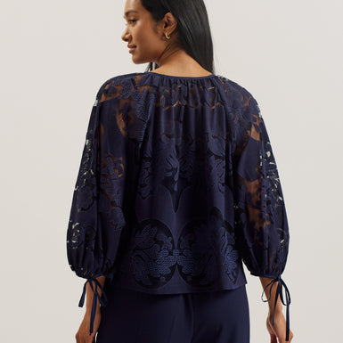 Women's Bacina-Lace Puff Sleeve Blouse Dk-Blue