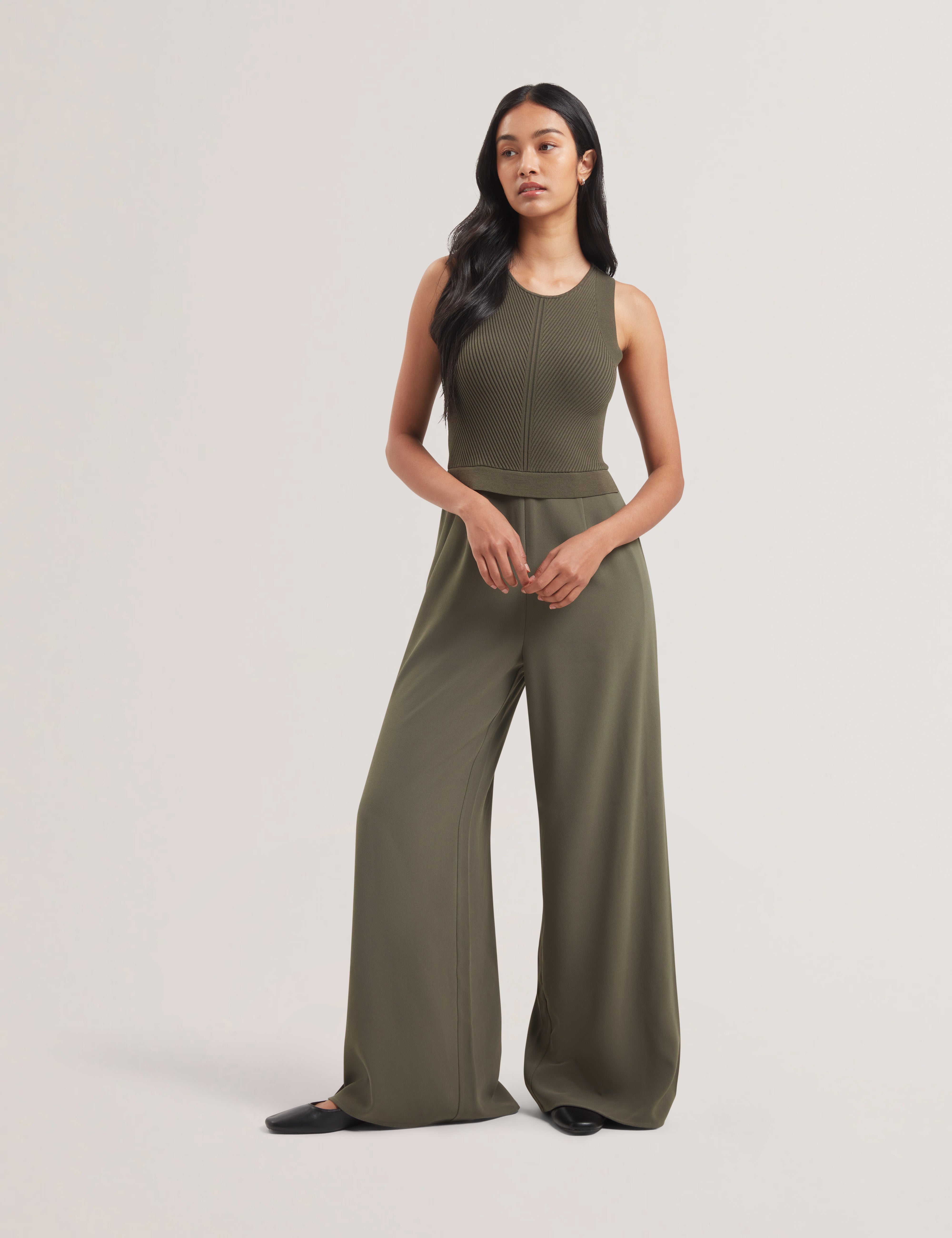 Womens TOVELI-Knit bodice Racer Back Jumpsuit Dk-Green