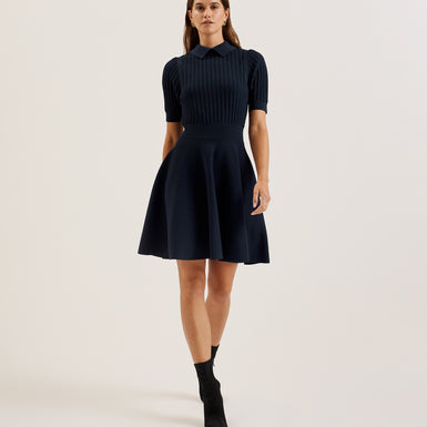 Women's Miiaaa-Knitted Skater Dress With Collar Navy