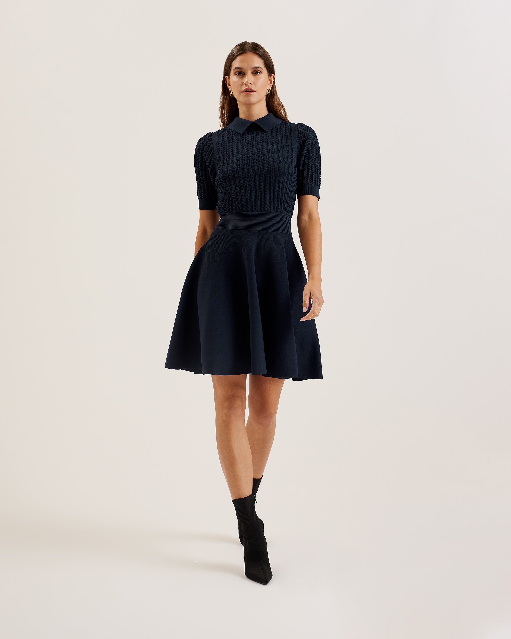 Women's Miiaaa-Knitted Skater Dress With Collar Navy