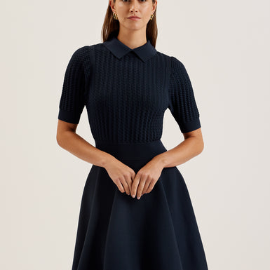 Women's Miiaaa-Knitted Skater Dress With Collar Navy