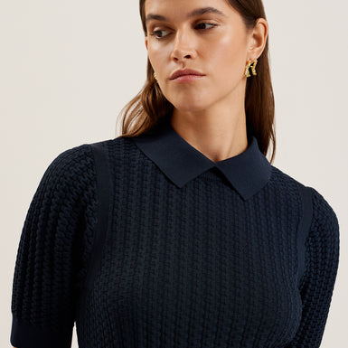 Women's Miiaaa-Knitted Skater Dress With Collar Navy