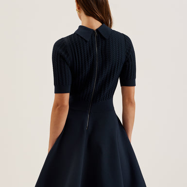 Women's Miiaaa-Knitted Skater Dress With Collar Navy