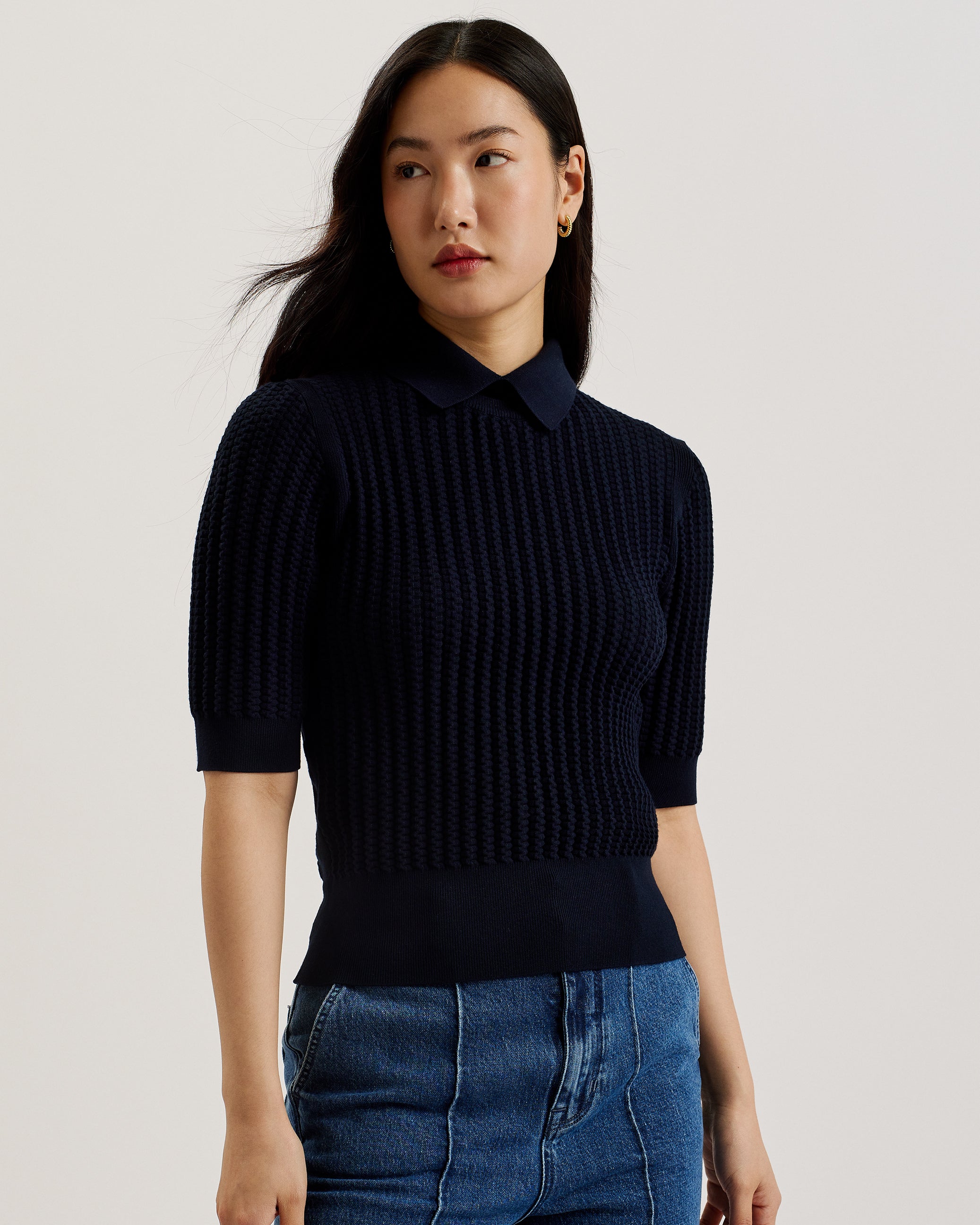 Women's Morliee-Puff Sleeve Fitted Sweater Navy