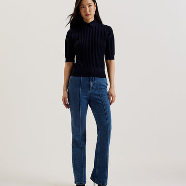 Women's Morliee-Puff Sleeve Fitted Sweater Navy