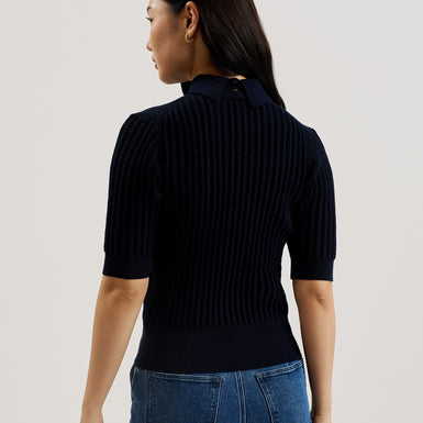 Women's Morliee-Puff Sleeve Fitted Sweater Navy