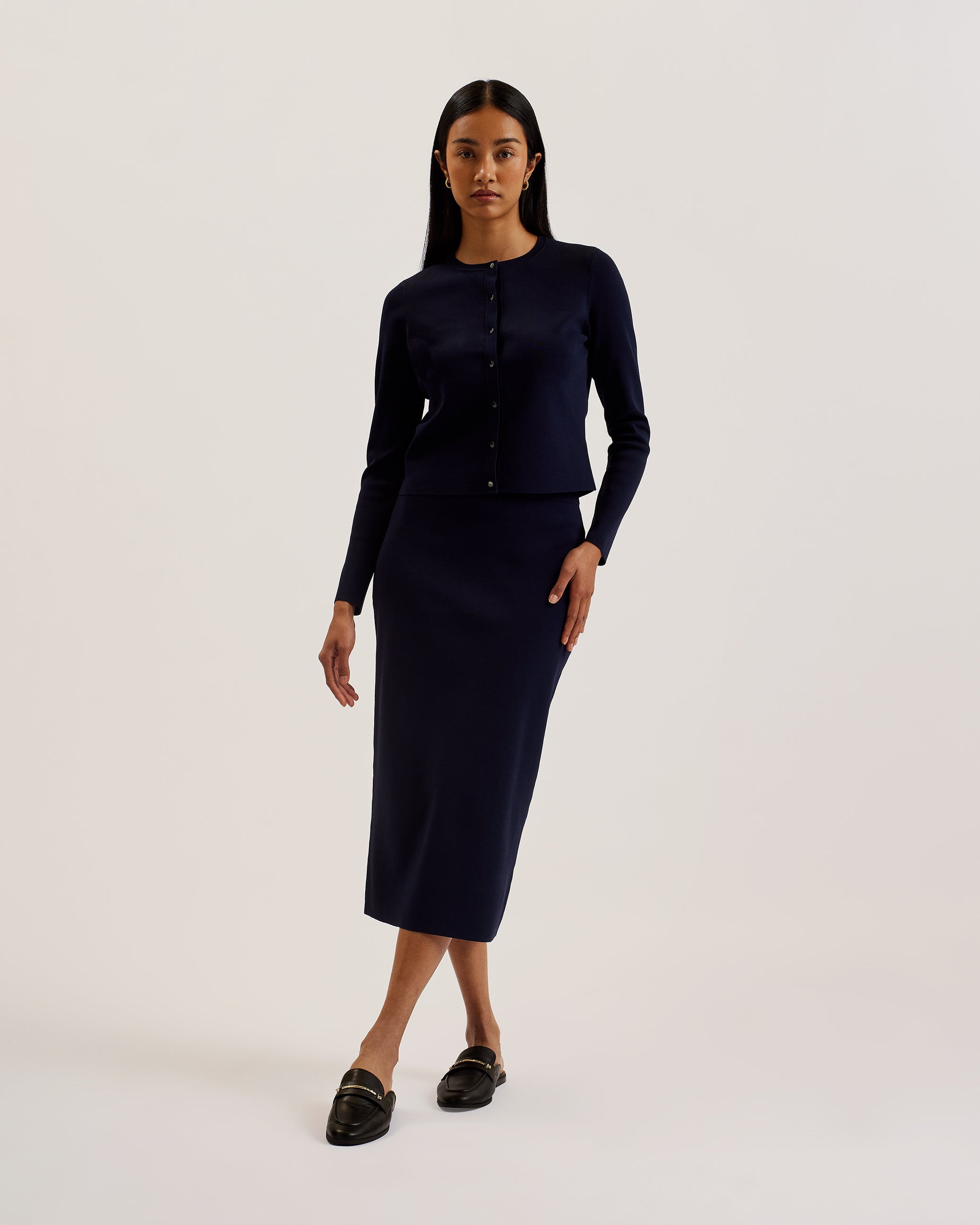 Women's Barbrha-Midi Knitted Bodycon Skirt Dk-Blue