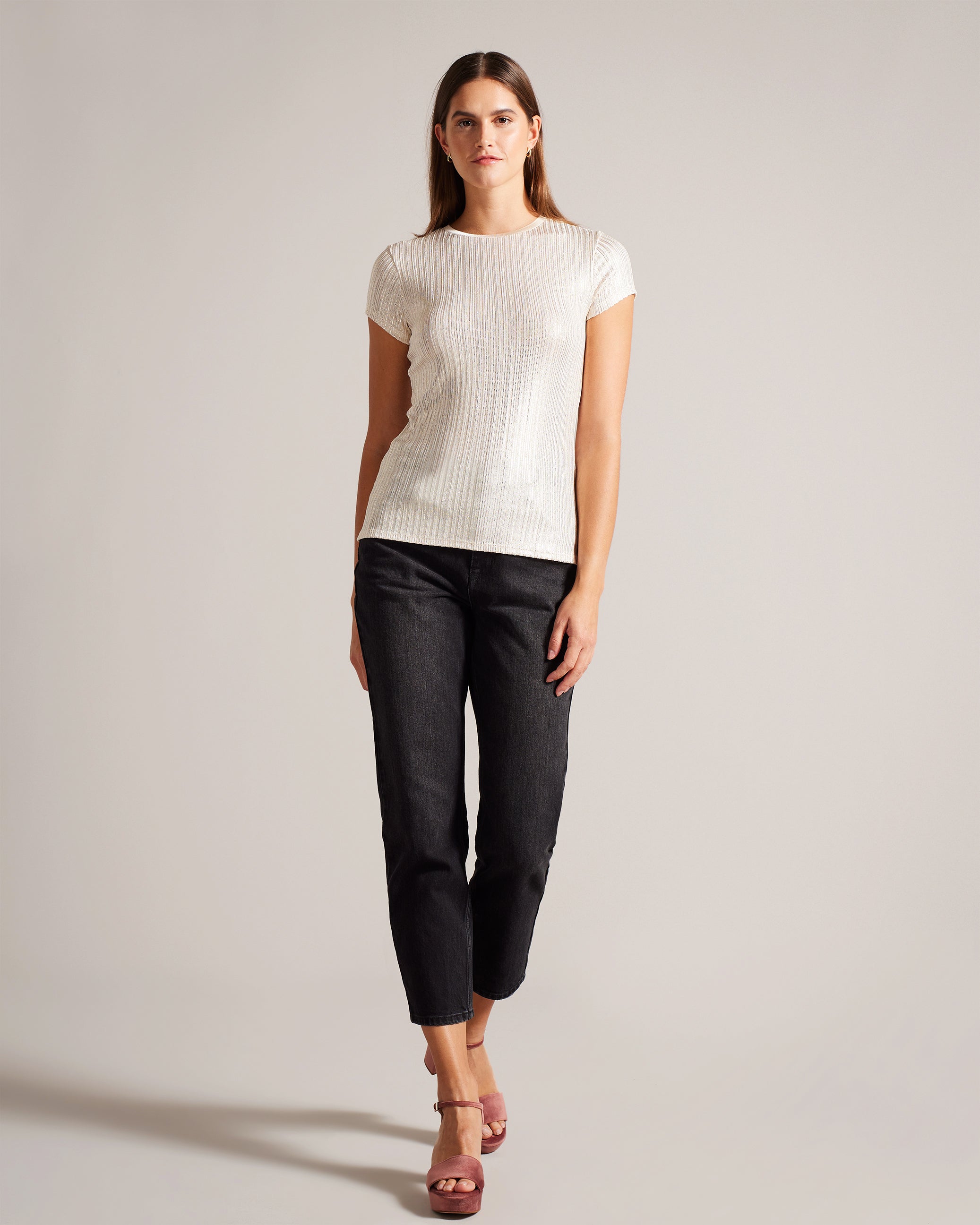 Women's Katrino-Metallic Short Sleeve Crew Neck Tee Gold